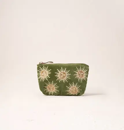 Elizabeth Scarlett Sun Goddess Velvet Coin Purse in Fern Green