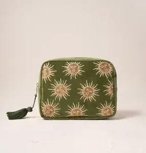 Elizabeth Scarlett Sun Goddess Velvet Wash Bag in Fern Green