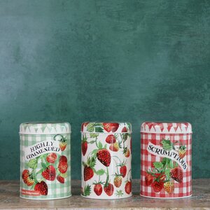Emma Bridgewater Strawberries Set of 3 Round Tin Caddies