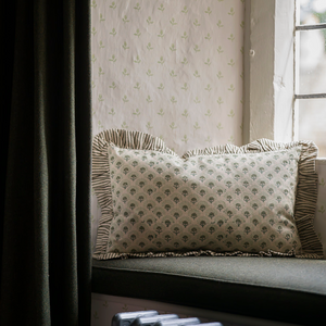 Fanflower Block Print Cushion in Forest 30 x 50cm