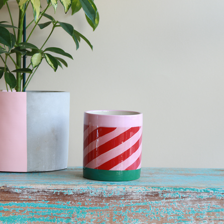 Flowerpot with Swirl Red Rose Green 11 x 10 cm