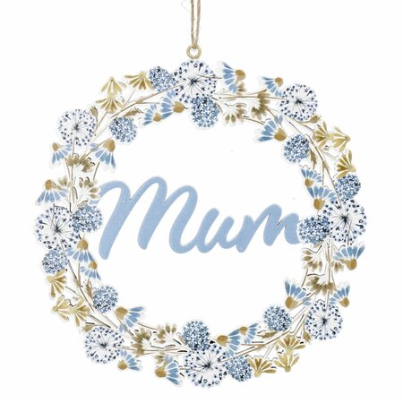 Gisela Graham Blue Meadow 'Mum' Wood Disc Decoration