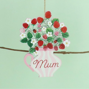 Gisela Graham Strawberries in Vase 'Mum' Flat Wood Decoration