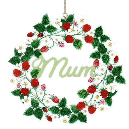 Gisela Graham Strawberry Wreath 'Mum' Flat Wood Decoration