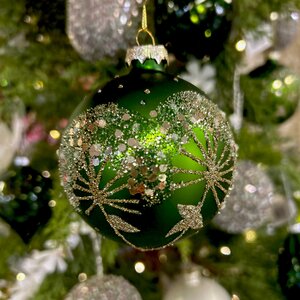 Green Flower Glitter Glass Bauble