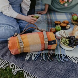 Honey Meadow Check Recycled Wool Picnic Blanket by Tartan Blanket Co.