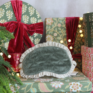 Indian Cotton Velvet & Linen Eye Mask in Moss