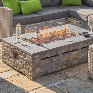 Kettler Kalos Square Stone Coffee Table Fire Pit 132 x 85cm