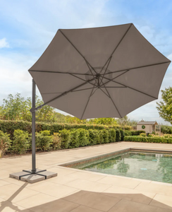 Orion 3m Round LED Cantilever Parasol with Granite Base & Night Cover in Taupe