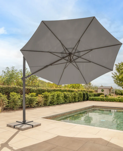 Orion 3m Round LED Cantilever Parasol with Granite Base & Night Cover in Taupe
