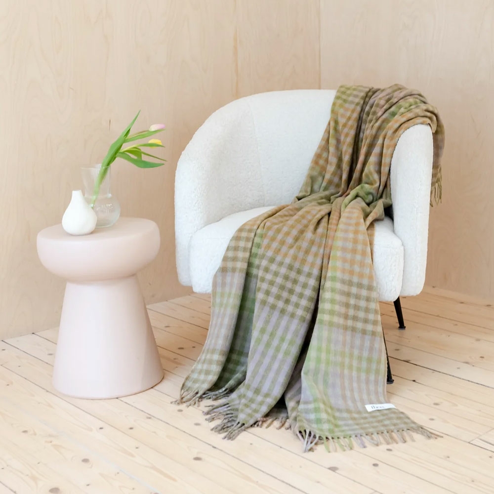 Lilac Grid Micro Gingham Recycled Wool Blanket by Tartan Blanket Co