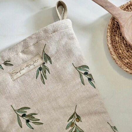 Linen Olive Branches Oven Mitt by Sophie Allport