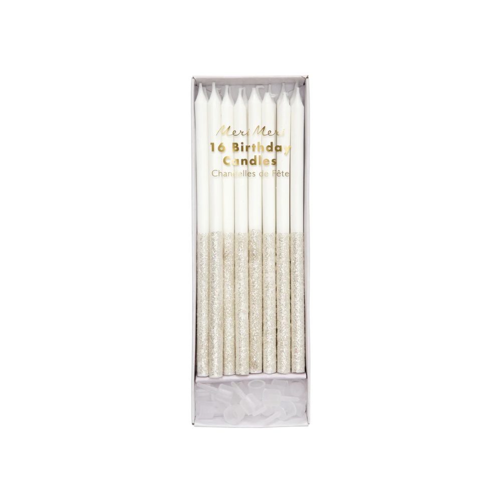 Meri Meri Silver Glitter Dipped Candles - Beetham Nurseries