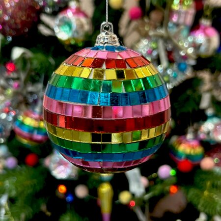 Multi Coloured Mirror Ball Hanging Tree Decoration