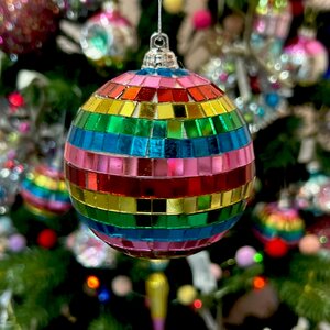 Multi Coloured Mirror Ball Hanging Tree Decoration