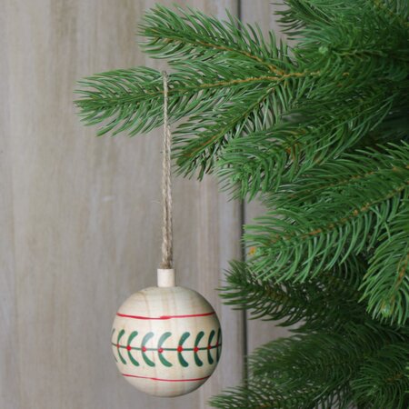 Natural Wood Ball With Leaf Band Decoration