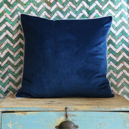 Navy Silver Velvet Feather Filled Cushion 55x55cm