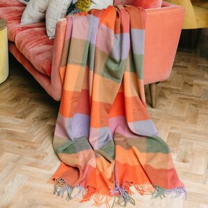 Orange Block Check Lambswool Blanket by Tartan Blanket Co.