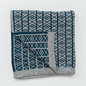 Oubas Ruskin British Wool Jacquard Blanket in Kingfisher Blue / Grey