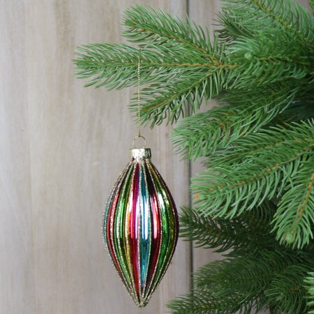 Rainbow Ribbed Shiny Glass Olive Bauble