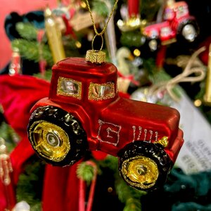 Red Glass Tractor Hanging Tree Decoration