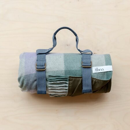 Sage Gradient Gingham Recycled Wool Picnic Blanket by Tartan Blanket Co.