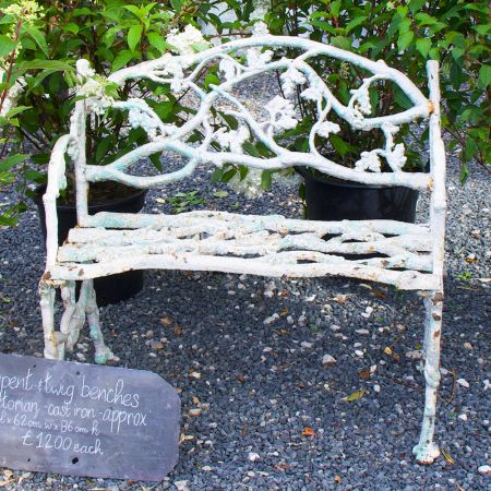 Serpent and Twig White Cast Iron Bench