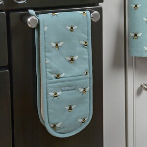Teal Bees Double Oven Glove by Sophie Allport