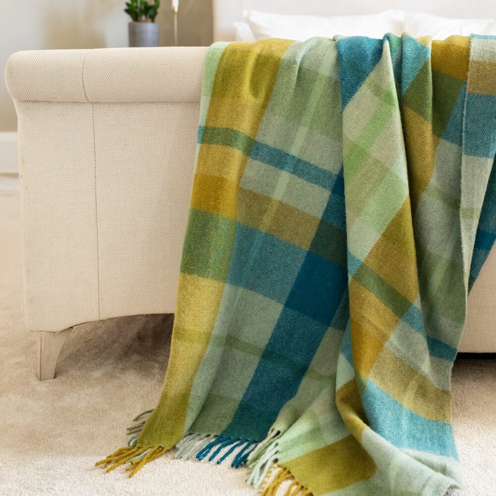 Teal Patchwork Check Recycled Blanket by Tartan Blanket Co. Beetham Nurseries