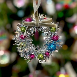 Tinsel Wreath With Balls Multi Colour Hanging Tree Decoration