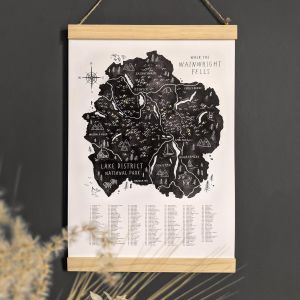 Oldfield Design Wainwright Fells Black Map with Frame & Gold Pen