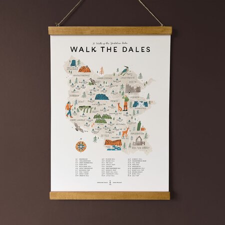 Walk The Dales Map with Frame by Oldfield Design Co