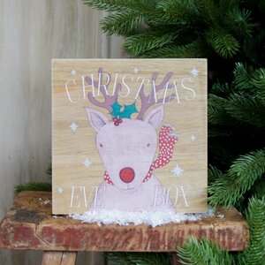 Wooden Christmas Eve Box decorated with a friendly Rudolph